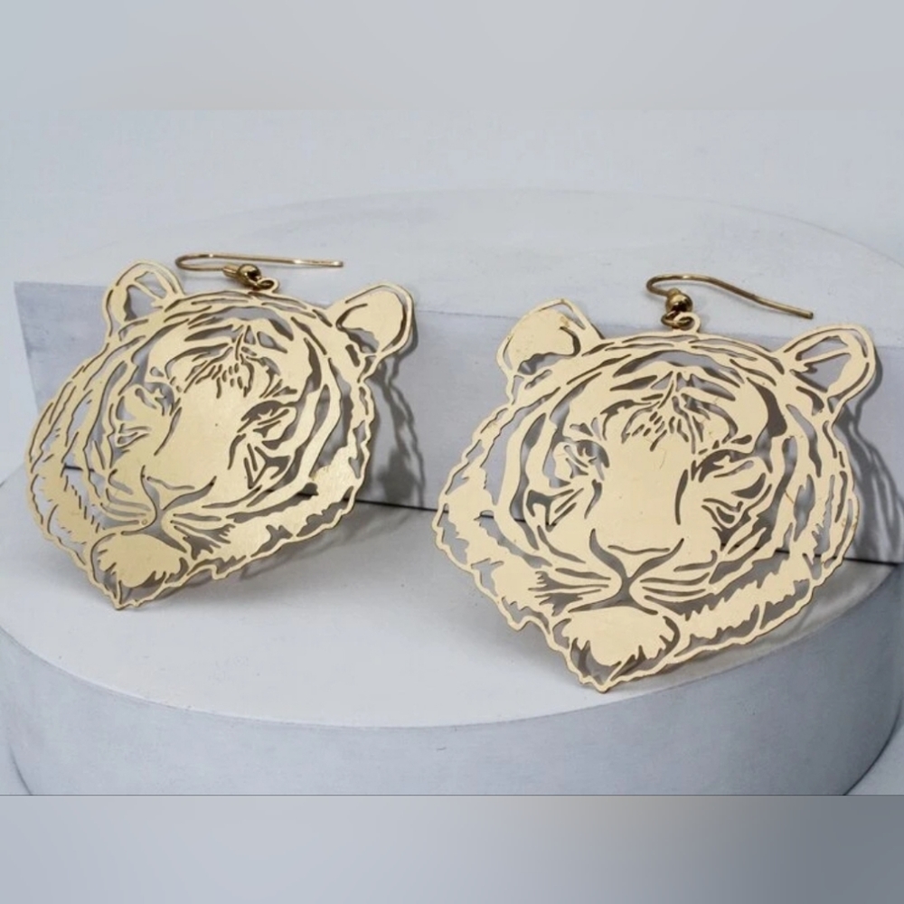 TIGER Laser Cut Gold Earrings
